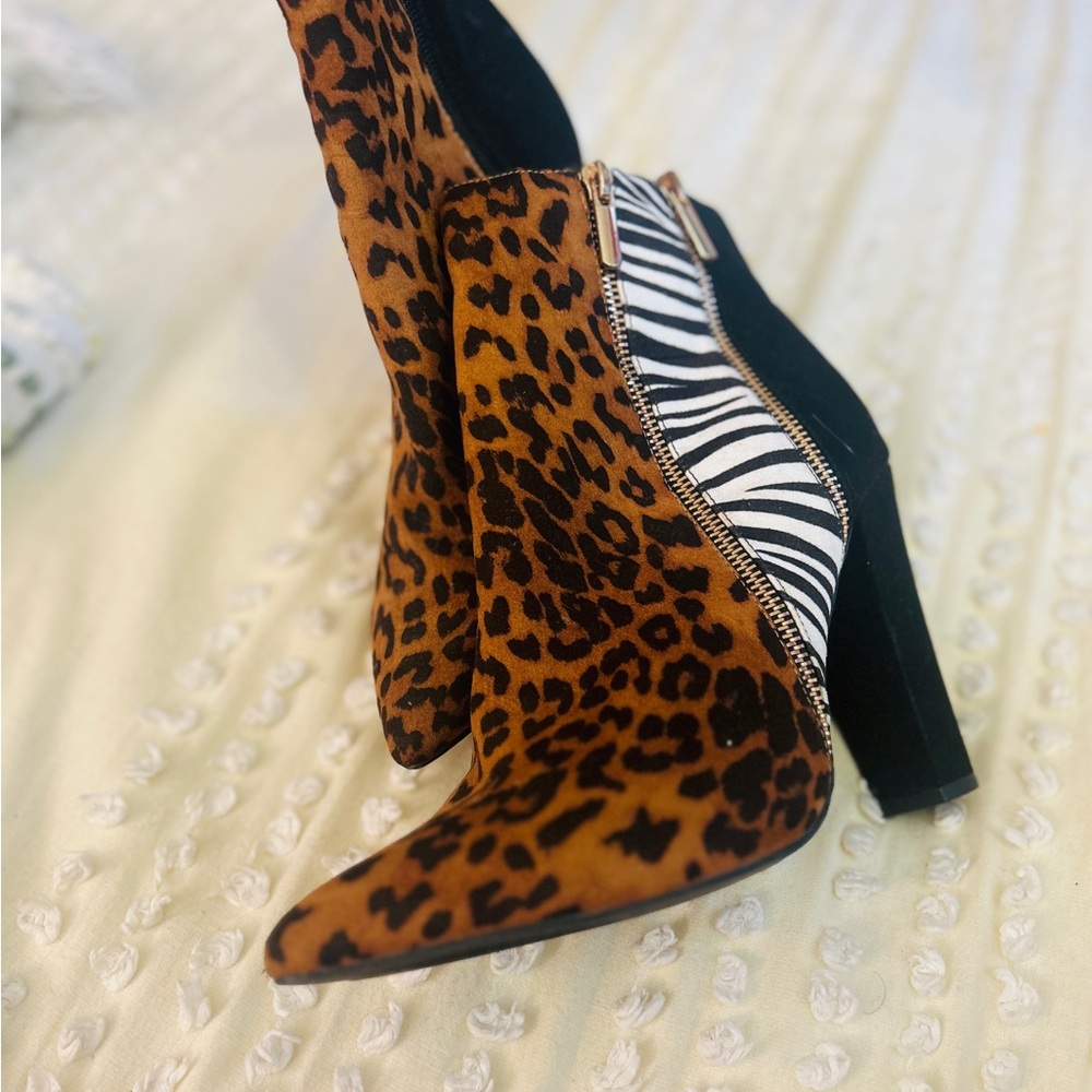 Leopard and Zebra Print Heeled Boots